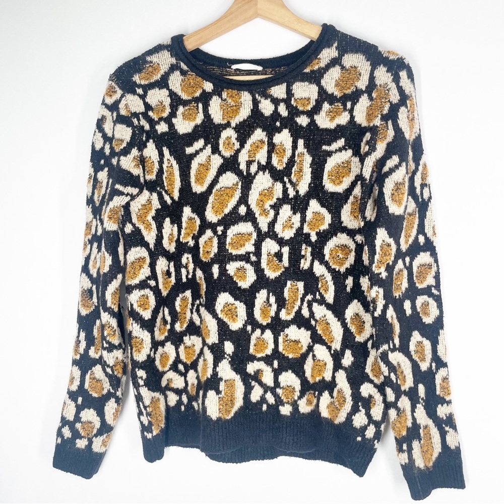 Sophie Rue Sweater XS Cheetah Print Chunky Boucle Fuzzy